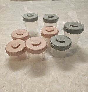 Silicone-Lid Beaba Storage  Baby Food Containers in Pink and Gray - Set of 8